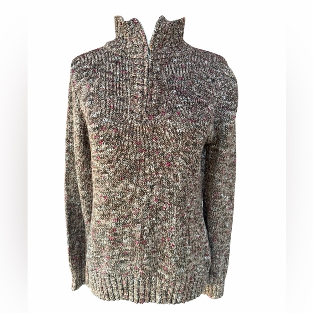 Late 1990s/Y2K Liz Claiborne Marled Mock Neck Quarter-Zip Pullover Sweater‎
